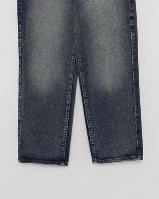 Washed straight denim pants