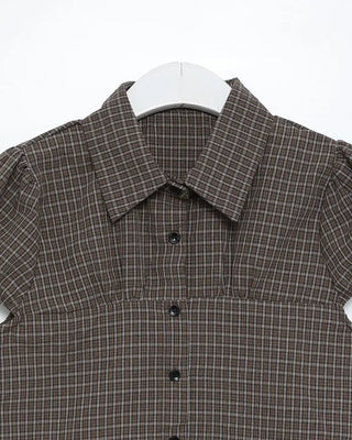 Checked cap-sleeve shirt blouse