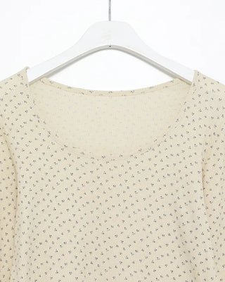 2-way neck floral rib long T-shirt