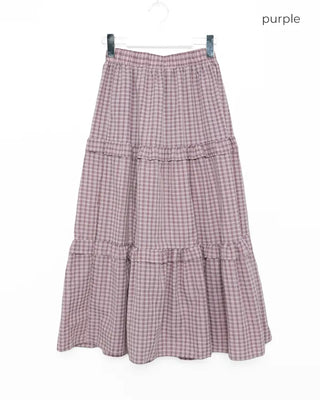 Checked tiered long skirt