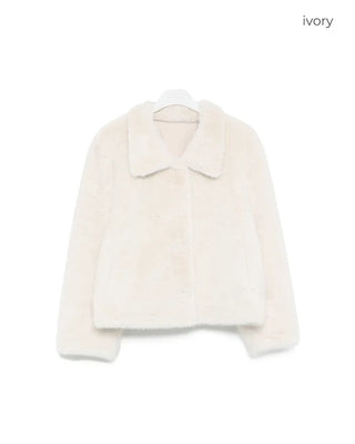 Crop collar point fur jacket