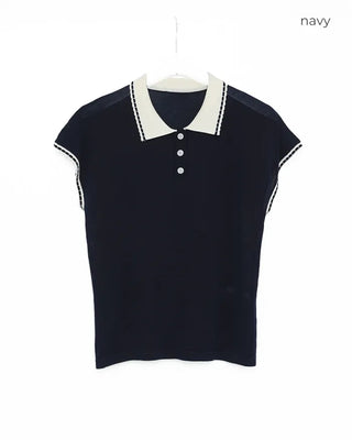 Stitched two-tone short-sleeved knit