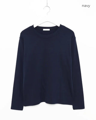 Simple brushed-back round neck long-sleeve T-shirt