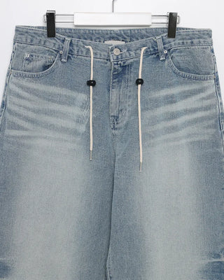 Washed string denim pants