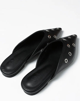 Eyelet pointed-toe mules