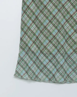 Waist ribbon detail check midi skirt