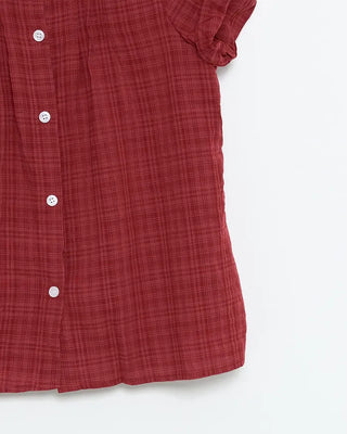 Check Ripple Pintuck Roll-Up Shirt