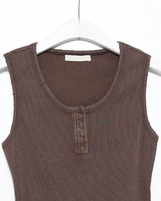 Distressed Snap Henley Neck Ribbed Tank Top