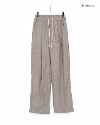 Striped pleated elastic waist pants