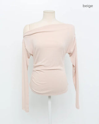 Asymmetrical Shoulder Shirring T-Shirt