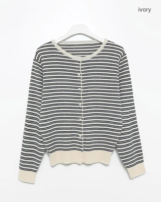 Round neck striped cardigan