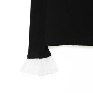 Sleeve lace color-block T-shirt