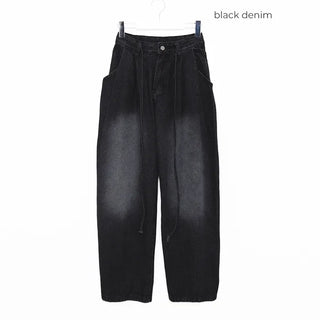 Waistband String Pintuck Denim Pants