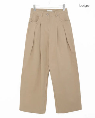 Double-pleated wide cotton pants