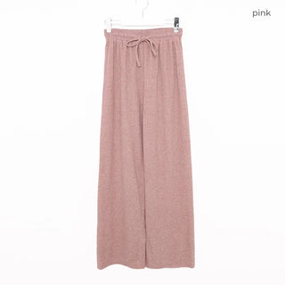Velour wide-leg elastic waist pants
