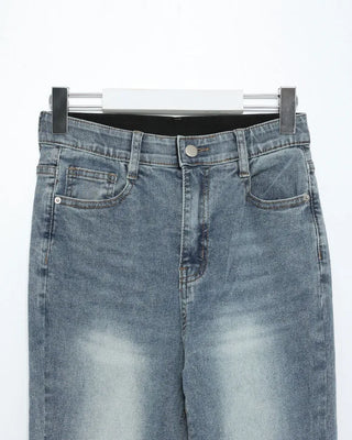 Washed denim bootcut pants