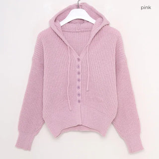Cropped knit hoodie cardigan