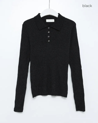 Ribbed collar button knit