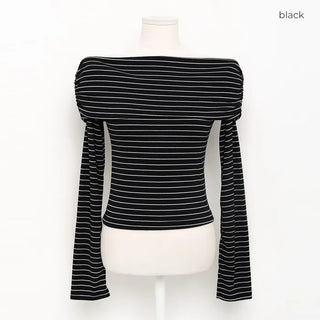 Border Shirred Off-Shoulder T-Shirt