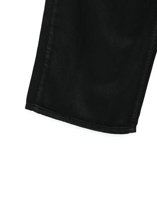 Coated black baggy denim pants