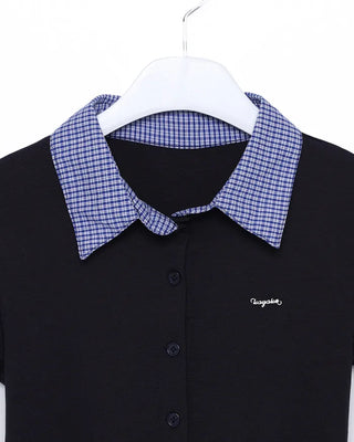 Two-tone check short-sleeved cardigan
