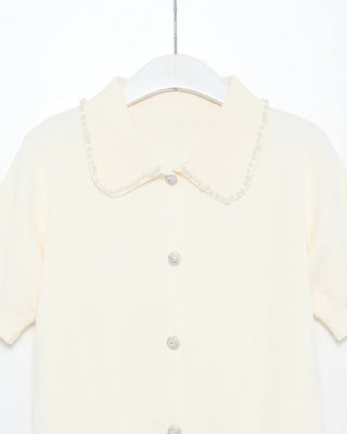 Pearl Button Short-Sleeve Colored Knit