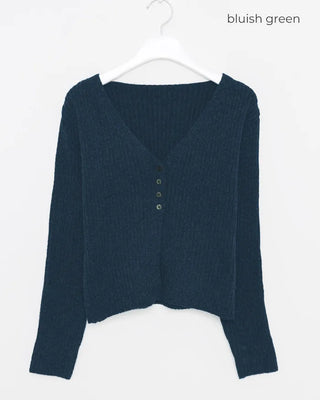 Pointed button rib knit cardigan