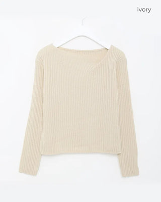 Ribbed Asymmetrical Neck Knit
