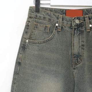 Gray wash denim wide pants