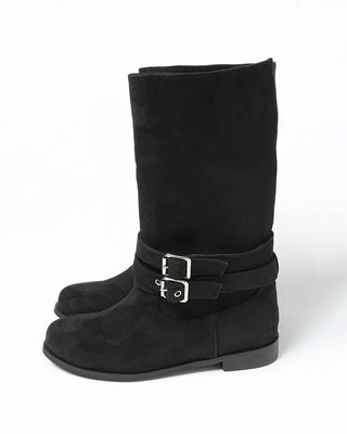 Ankle double belt 2-way suede boots