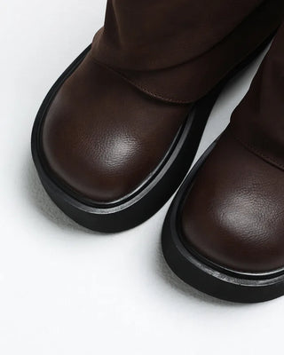 Buckle Zipper Leather Mid-Calf Boots