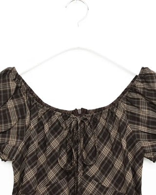 Checkered ribbon asymmetrical dress