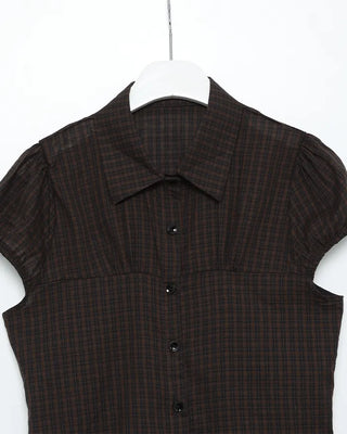 Checked Shirred Puff Sleeve Blouse