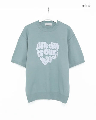 (Unisex) Heart Lettering Short-Sleeve Knit