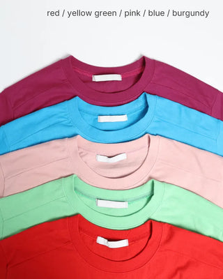 (Unisex) Rib Neck Simple Short Sleeve T-Shirt