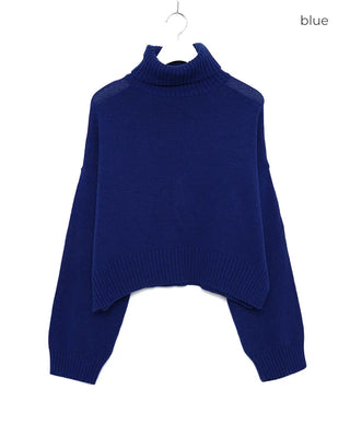 Side-slit cropped turtleneck knit