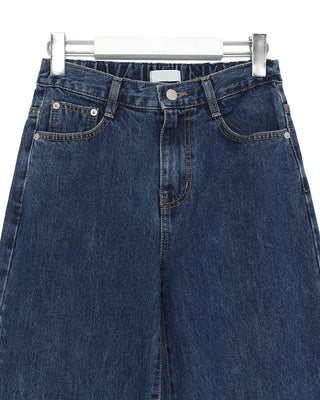 Rolled-up denim wide-leg pants