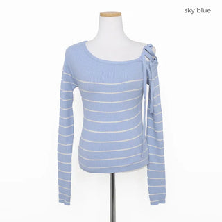 Shoulder ribbon striped knit