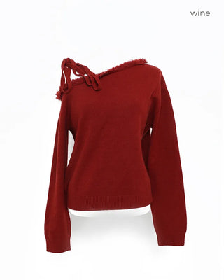 Fringe detail off-shoulder knit