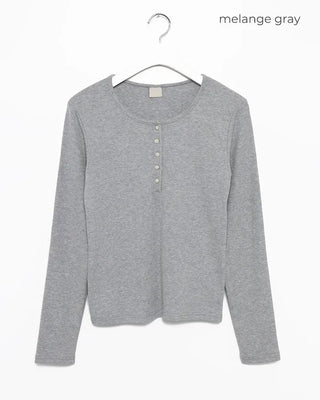 Henley neck long-sleeve T-shirt