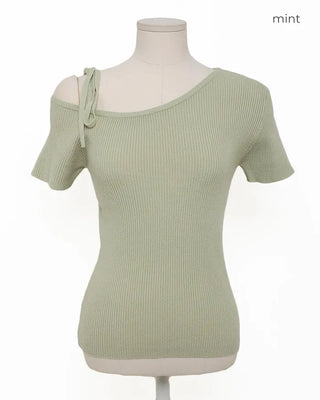 Asymmetrical Ribbon Short-Sleeve Knit