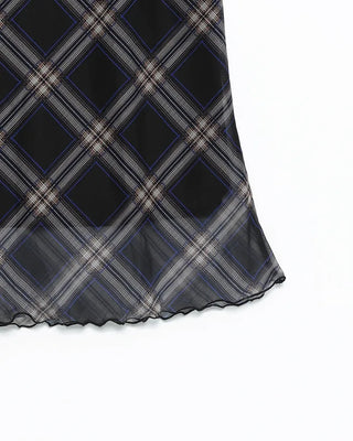 Checked scalloped hem chiffon skirt