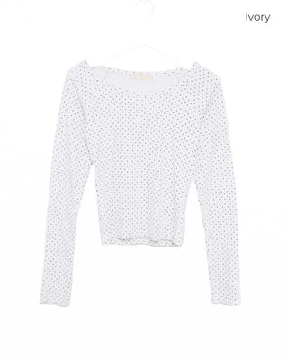 Scalloped Cuff Dot Long T-Shirt