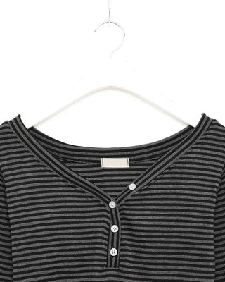 Jewel Neck Border Long Sleeve T-Shirt