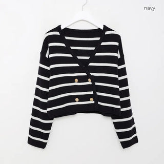 Striped double-button cardigan