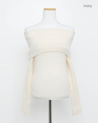 Ribbed wrap off-shoulder knit