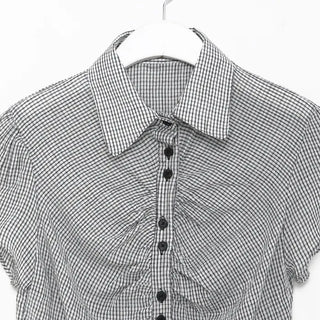 Cropped check shirred shirt