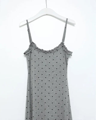 Cap-attached polka dot camisole long dress