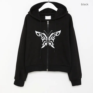 Butterfly Cropped Hoodie Zip-Up