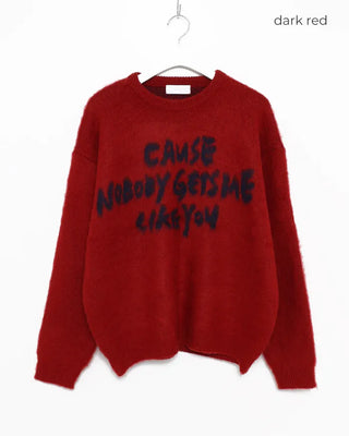 (Unisex) Bust Lettering Hairy Knit Sweater
